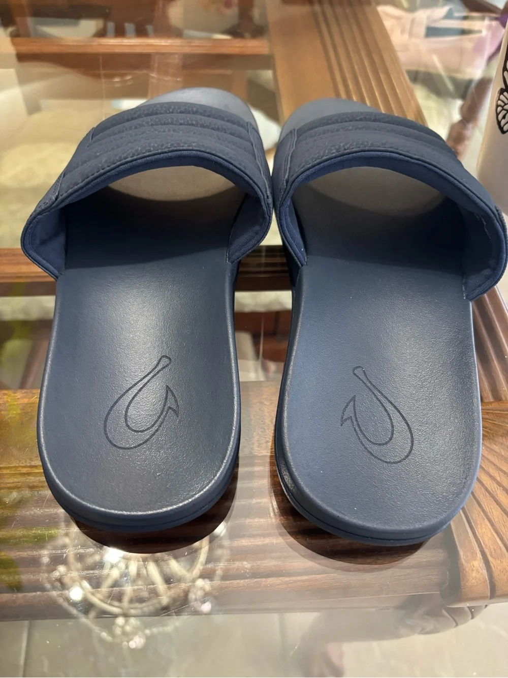 OluKai Naha Olu Men’s Slide Sandals Navy Size 10 Comfort